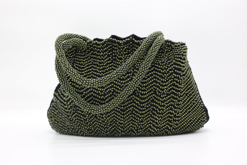 Hand-crocheted Tiny Wooden Beads Bag - Green - Jianhui London