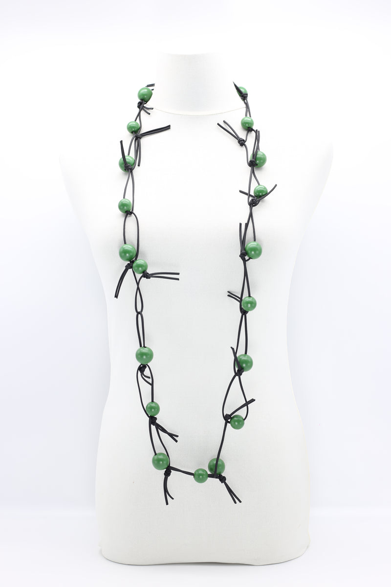 Round Beads on Leatherette Chain Necklaces Set - Jianhui London
