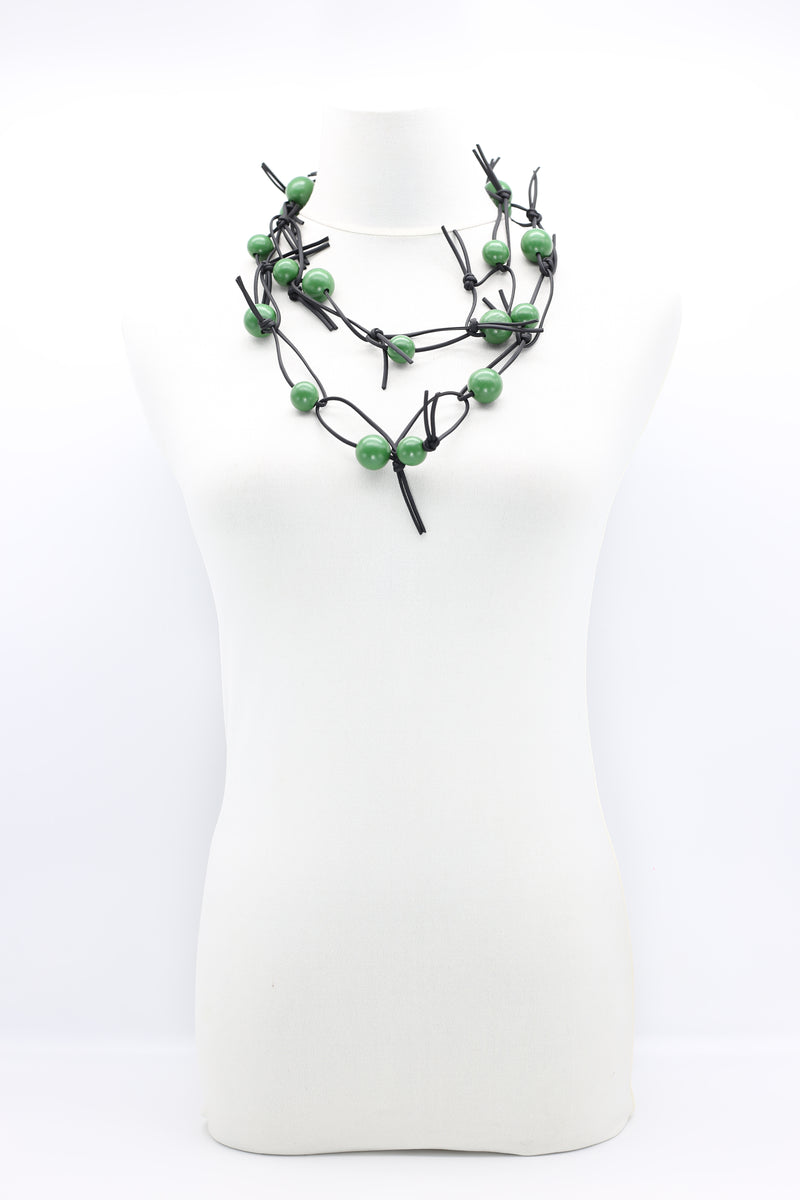 Round Beads on Leatherette Chain Necklaces Set - Jianhui London