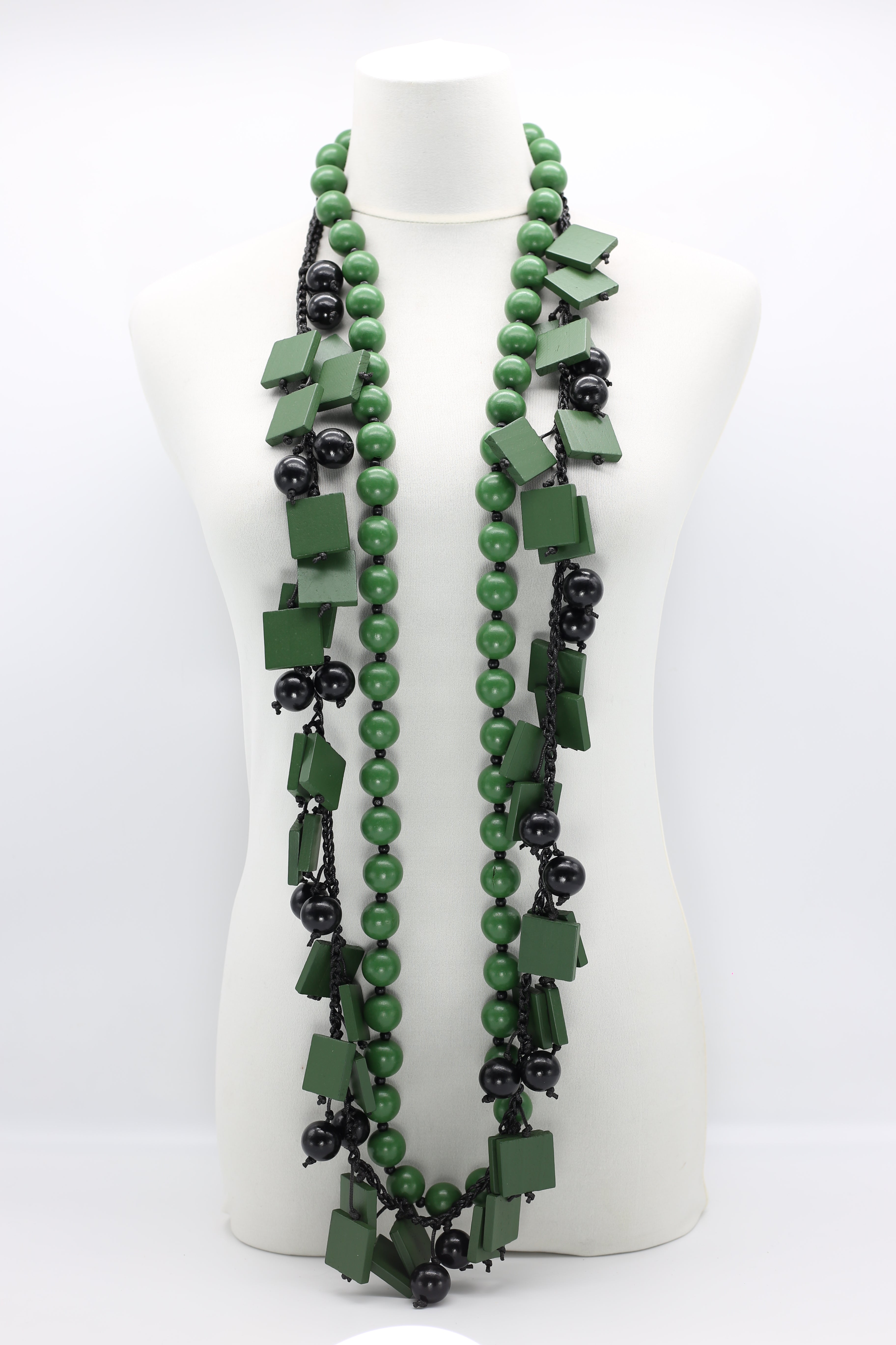 Beads & Squares Necklaces Set - Spring Green/Black – Jianhui London
