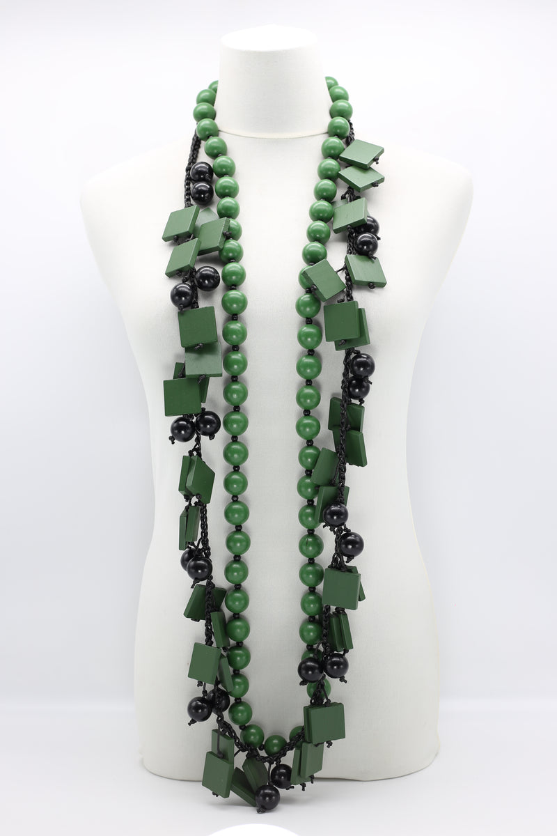 Beads & Squares Necklaces Set - Spring Green/Black - Jianhui London