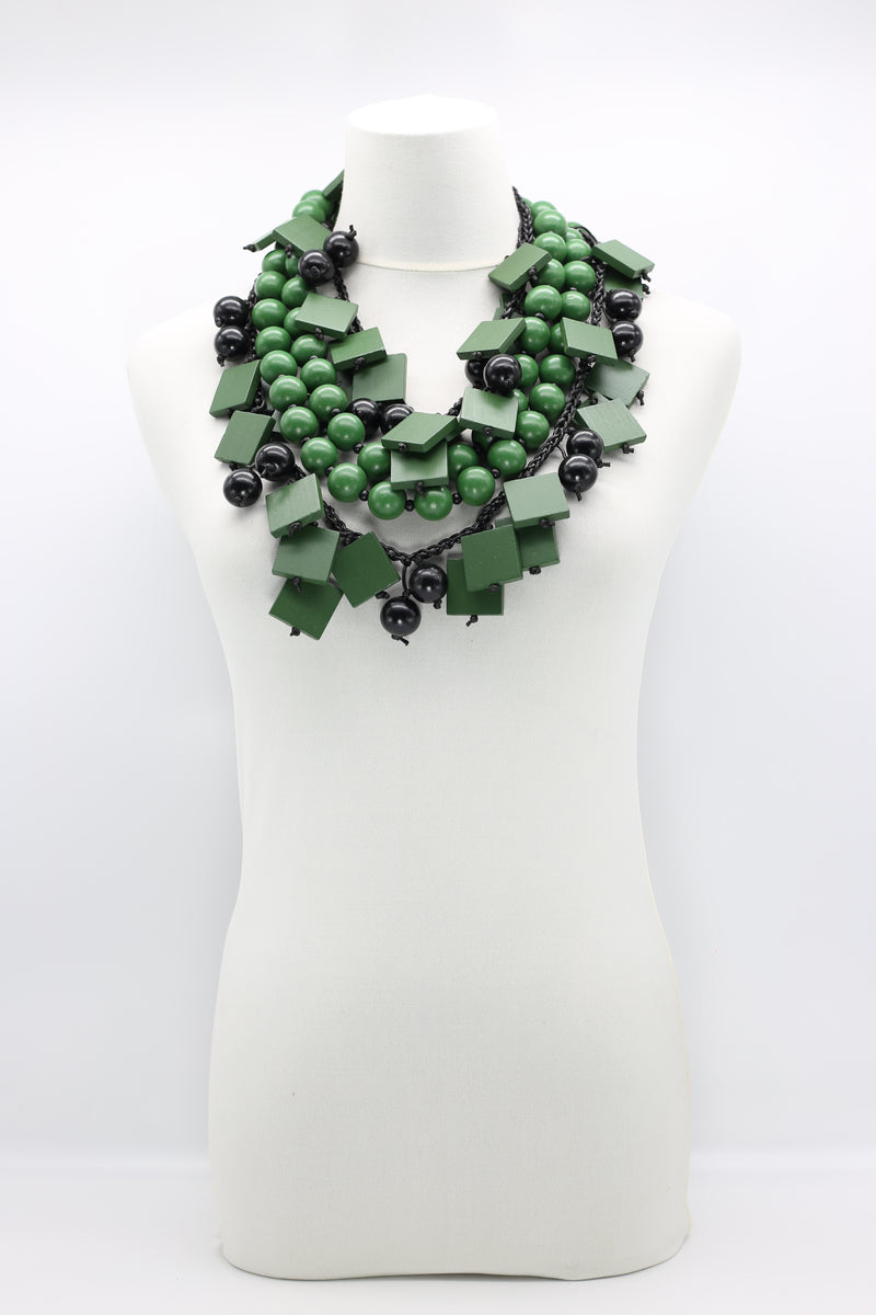 Beads & Squares Necklaces Set - Spring Green/Black - Jianhui London