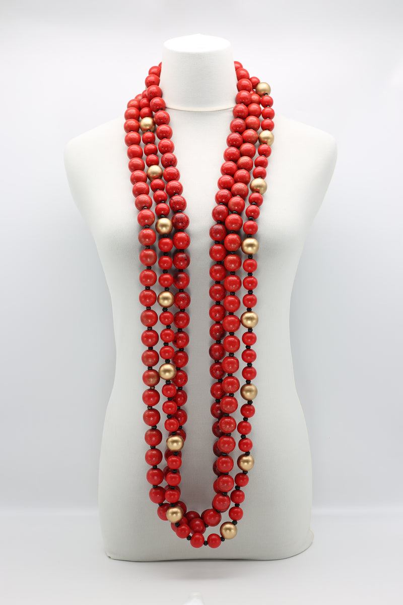3 Round Beads Necklaces Set - Red, Gold, Black - Jianhui London