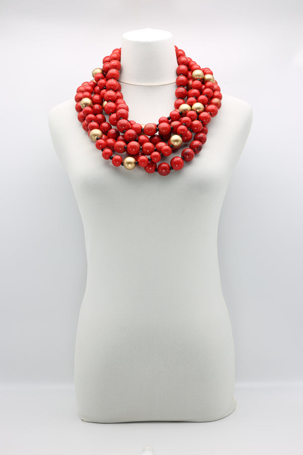 3 Round Beads Necklaces Set - Red, Gold, Black - Jianhui London