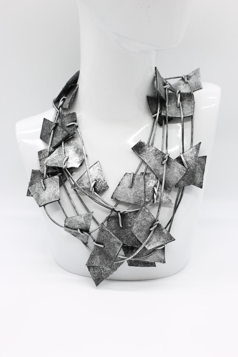 Recycled Leather Irregular Shapes Necklace - Jianhui London