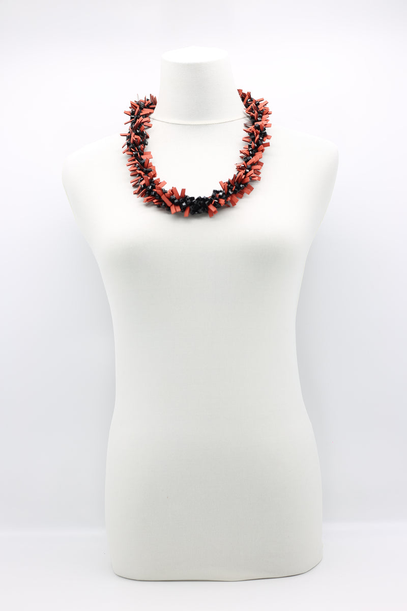 Hand-crocheted Coral Rubber with Crystal Beads Necklace - Jianhui London