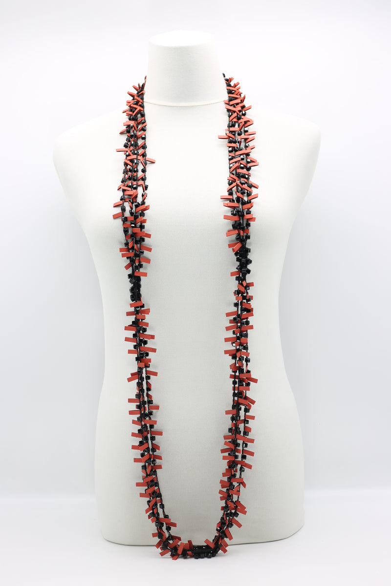Hand-crocheted Coral Rubber with Crystal Beads Necklace - Jianhui London