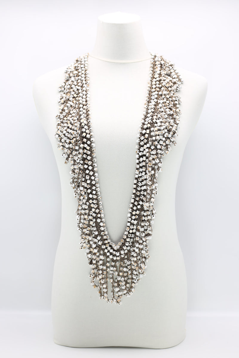 Hand Crocheted Wooden Beads Short Tassel Long Necklace - Jianhui London