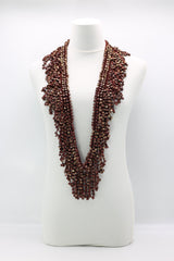 Hand Crocheted Wooden Beads Short Tassel Long Necklace - Jianhui London