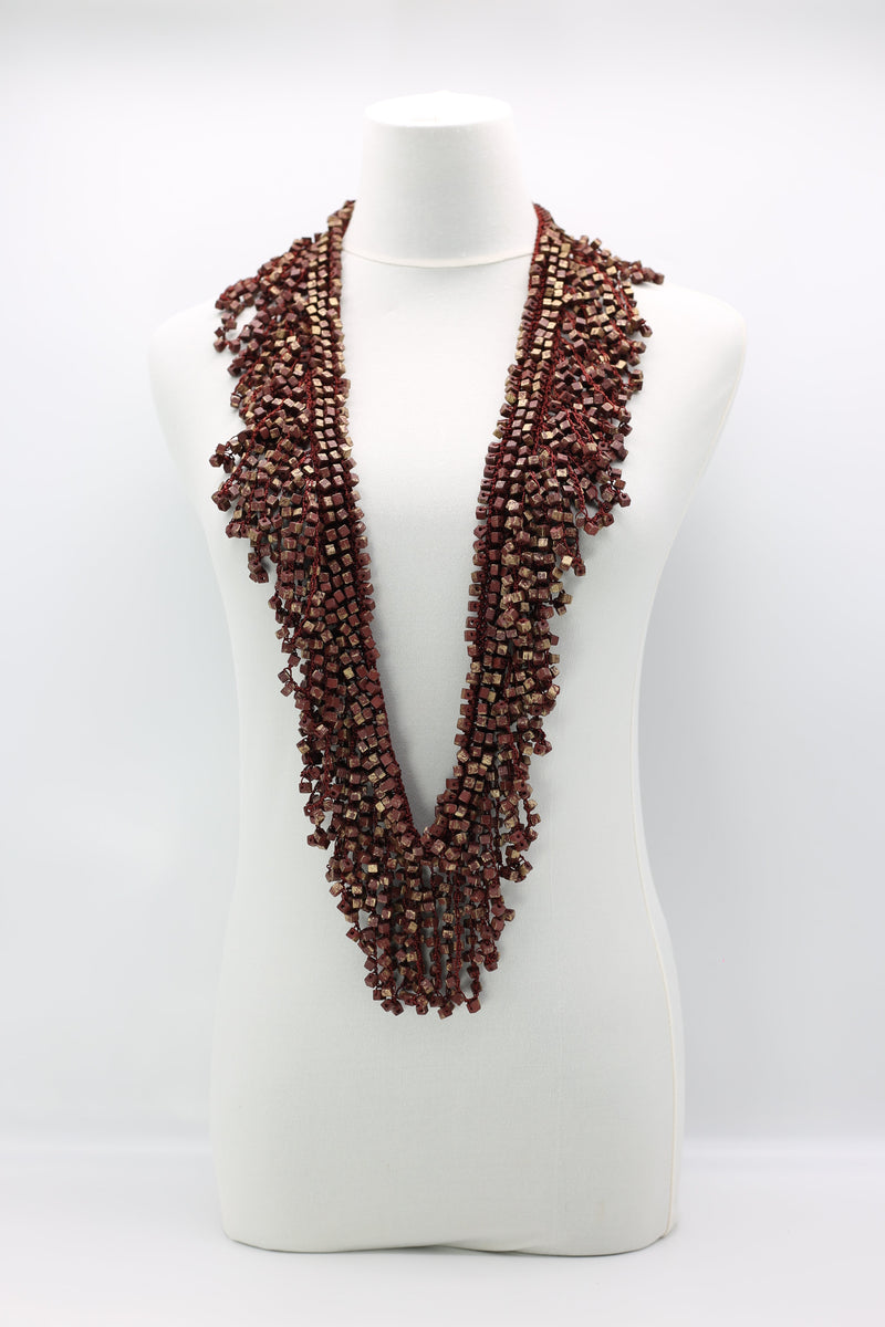 Hand Crocheted Wooden Beads Short Tassel Long Necklace - Jianhui London
