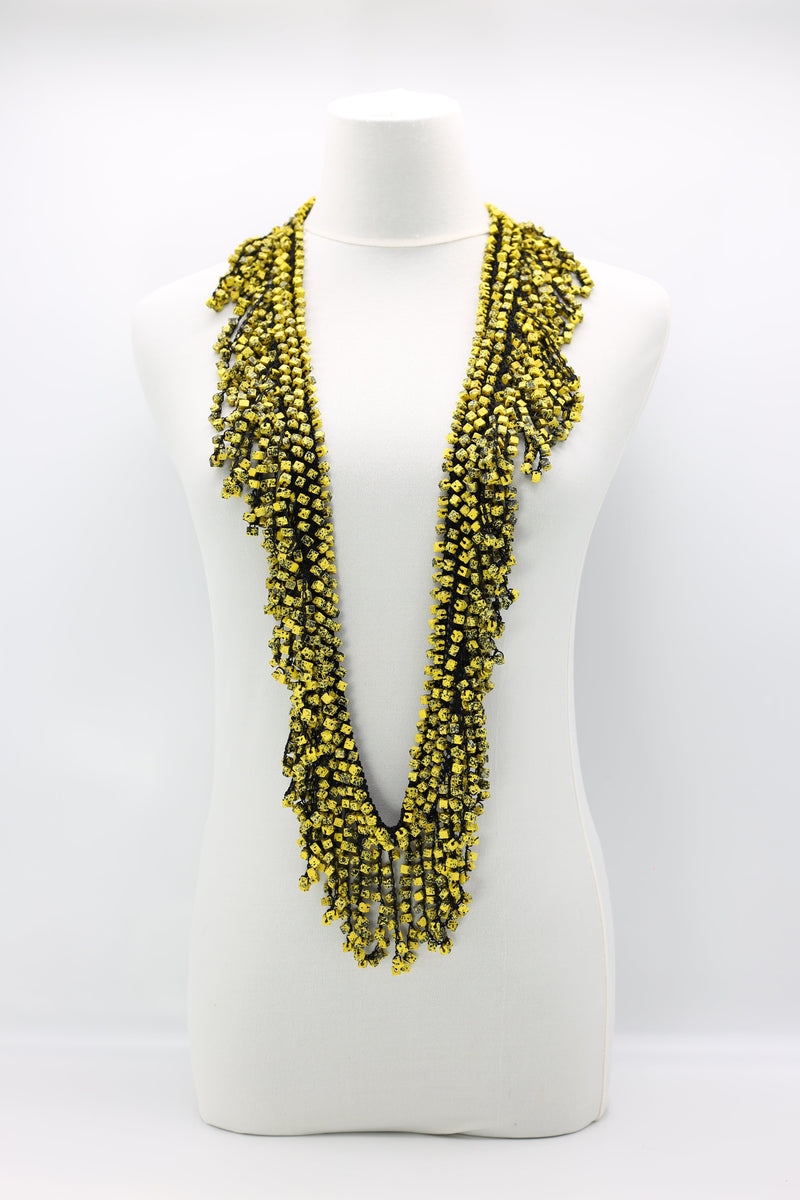 Hand Crocheted Wooden Beads Short Tassel Long Necklace - Jianhui London