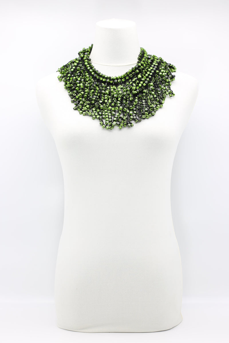 Hand Crocheted Wooden Beads Short Tassel Long Necklace - Jianhui London