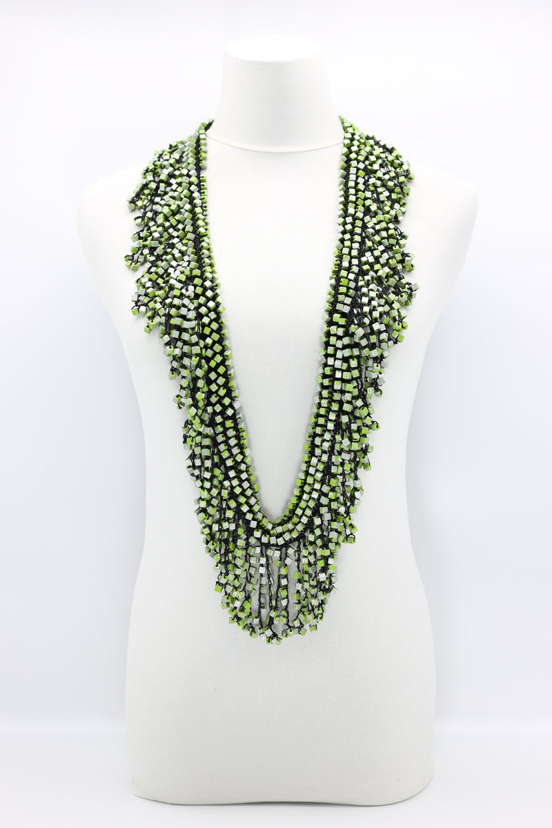 Hand Crocheted Wooden Beads Short Tassel Long Necklace - Jianhui London