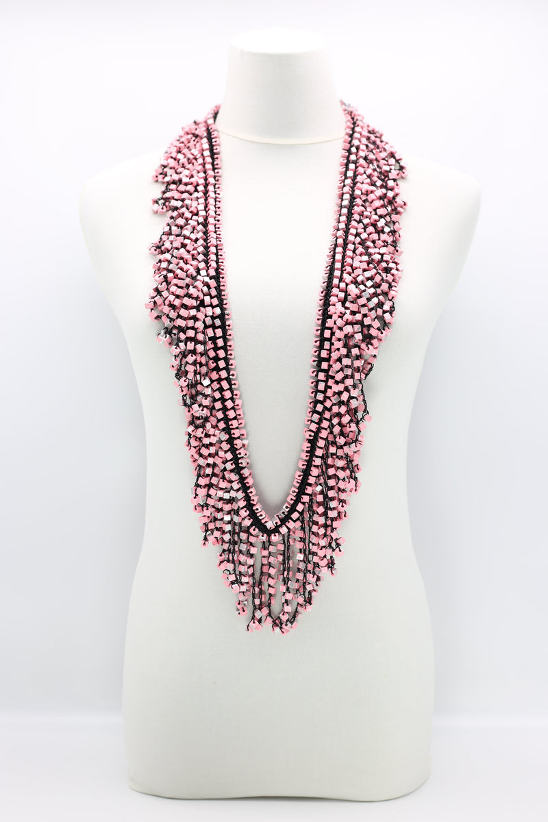 Hand Crocheted Wooden Beads Short Tassel Long Necklace - Jianhui London