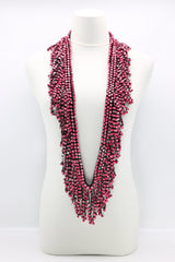 Hand Crocheted Wooden Beads Short Tassel Long Necklace - Jianhui London