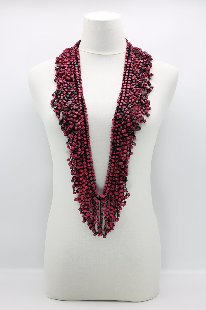 Hand Crocheted Wooden Beads Short Tassel Long Necklace - Jianhui London