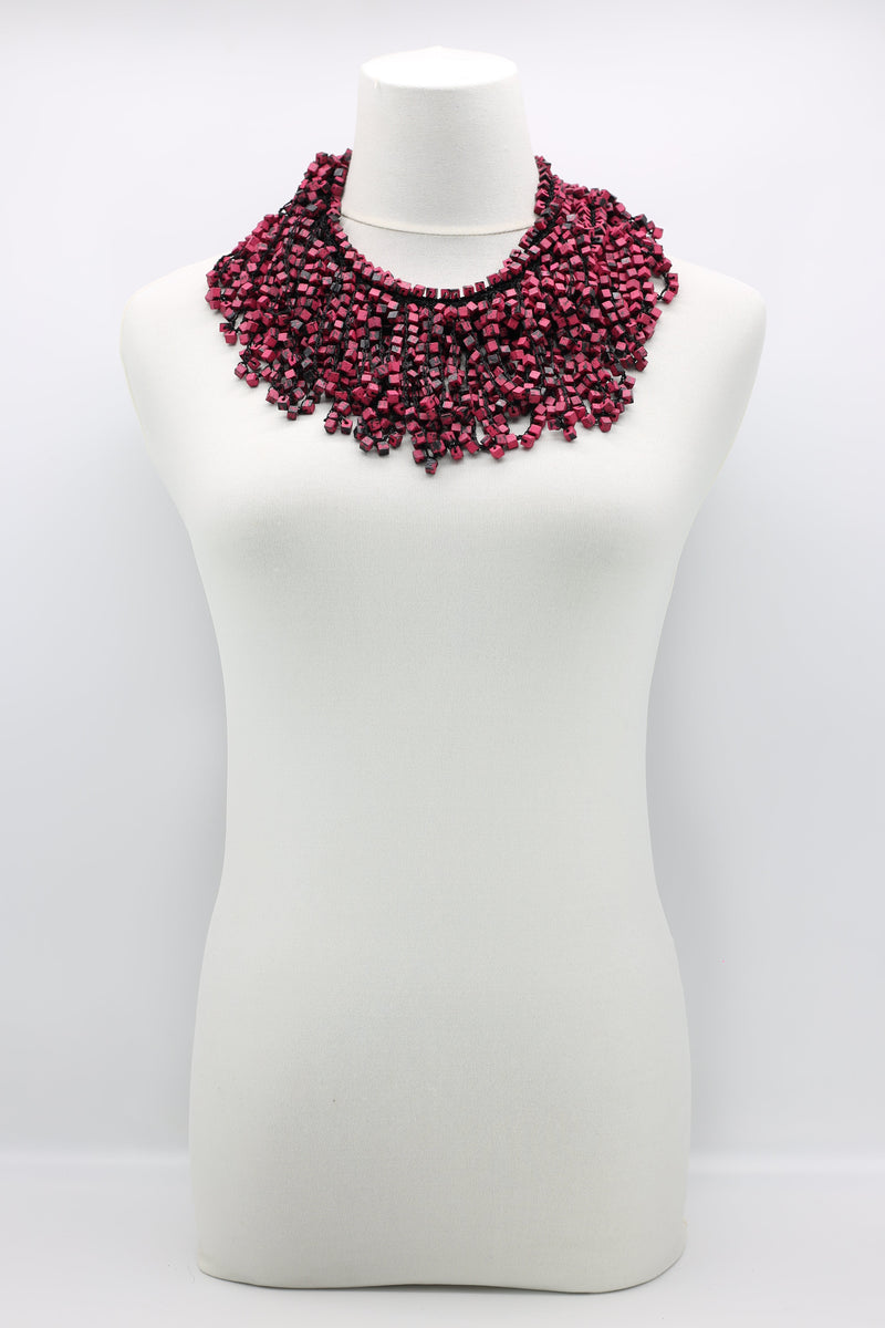 Hand Crocheted Wooden Beads Short Tassel Long Necklace - Jianhui London