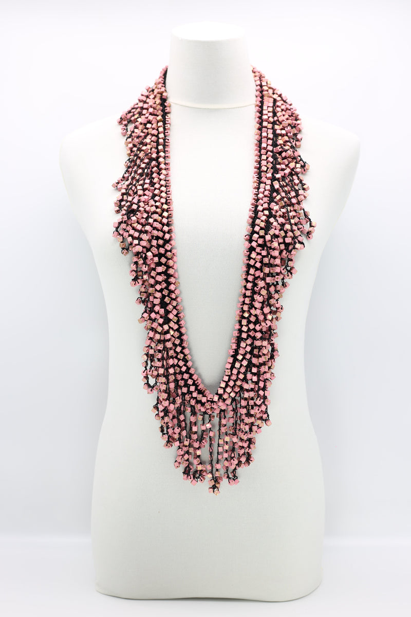 Hand Crocheted Wooden Beads Short Tassel Long Necklace - Jianhui London