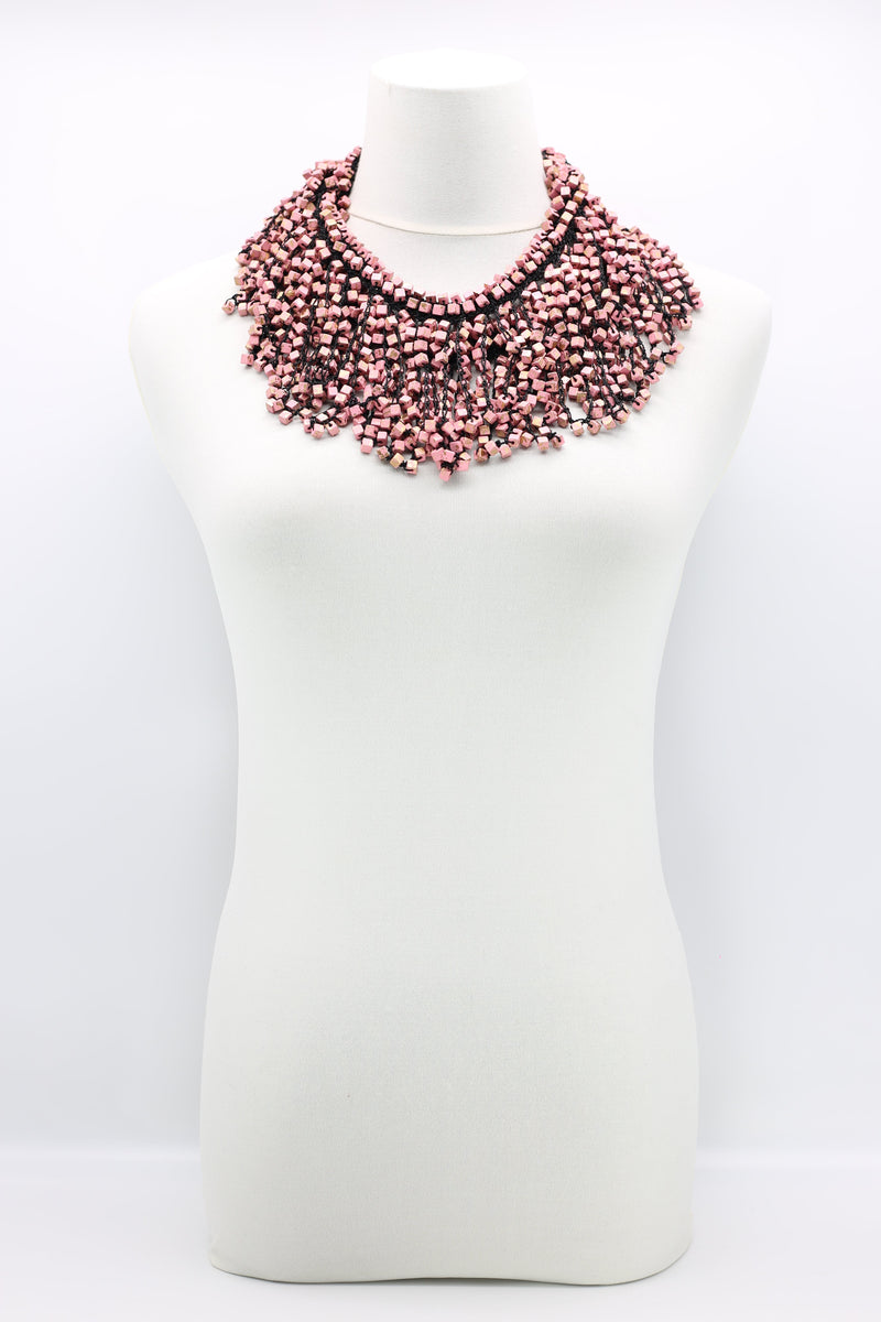 Hand Crocheted Wooden Beads Short Tassel Long Necklace - Jianhui London