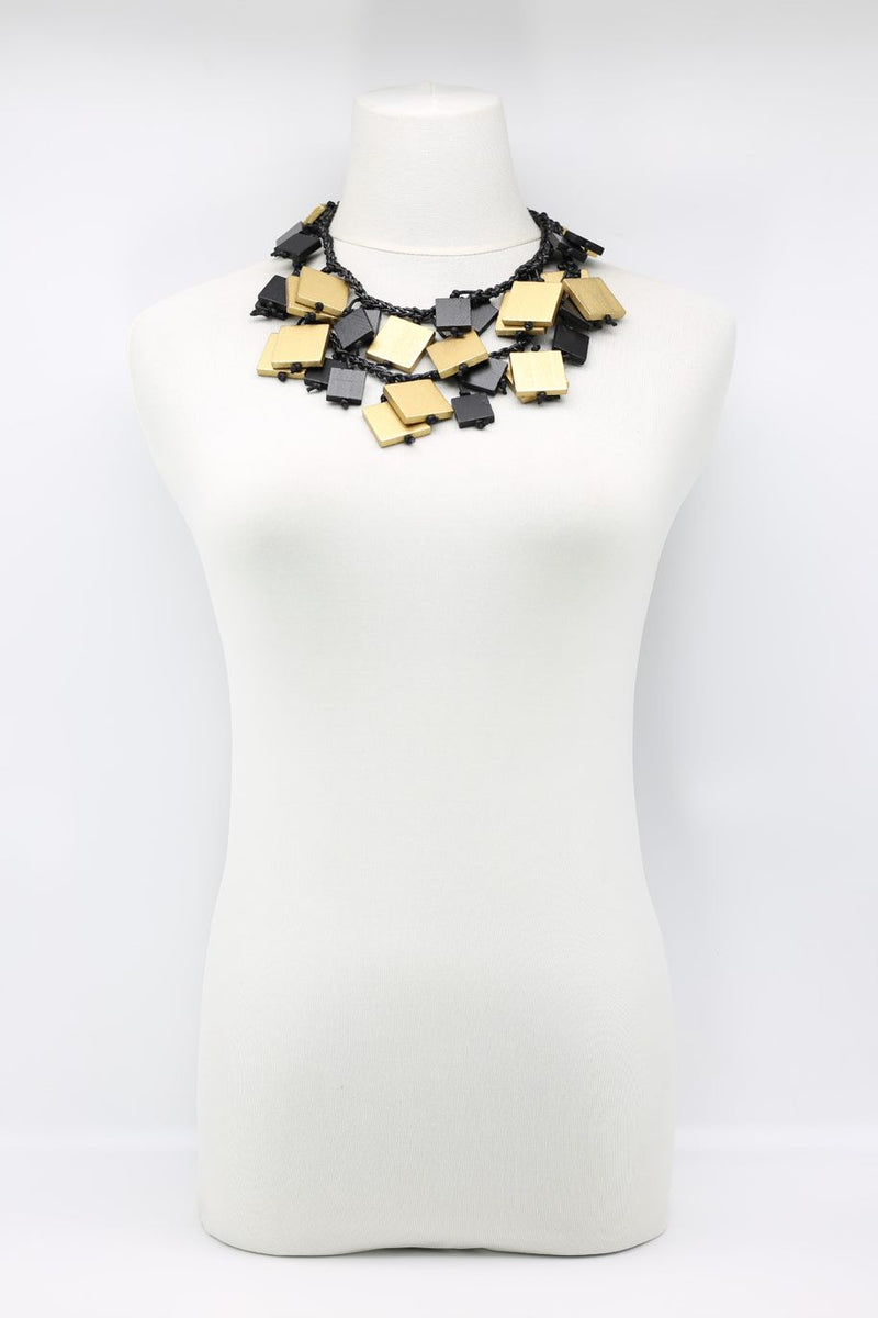 Wooden Squares on Cotton Cord Necklaces - Duo - Short - Jianhui London