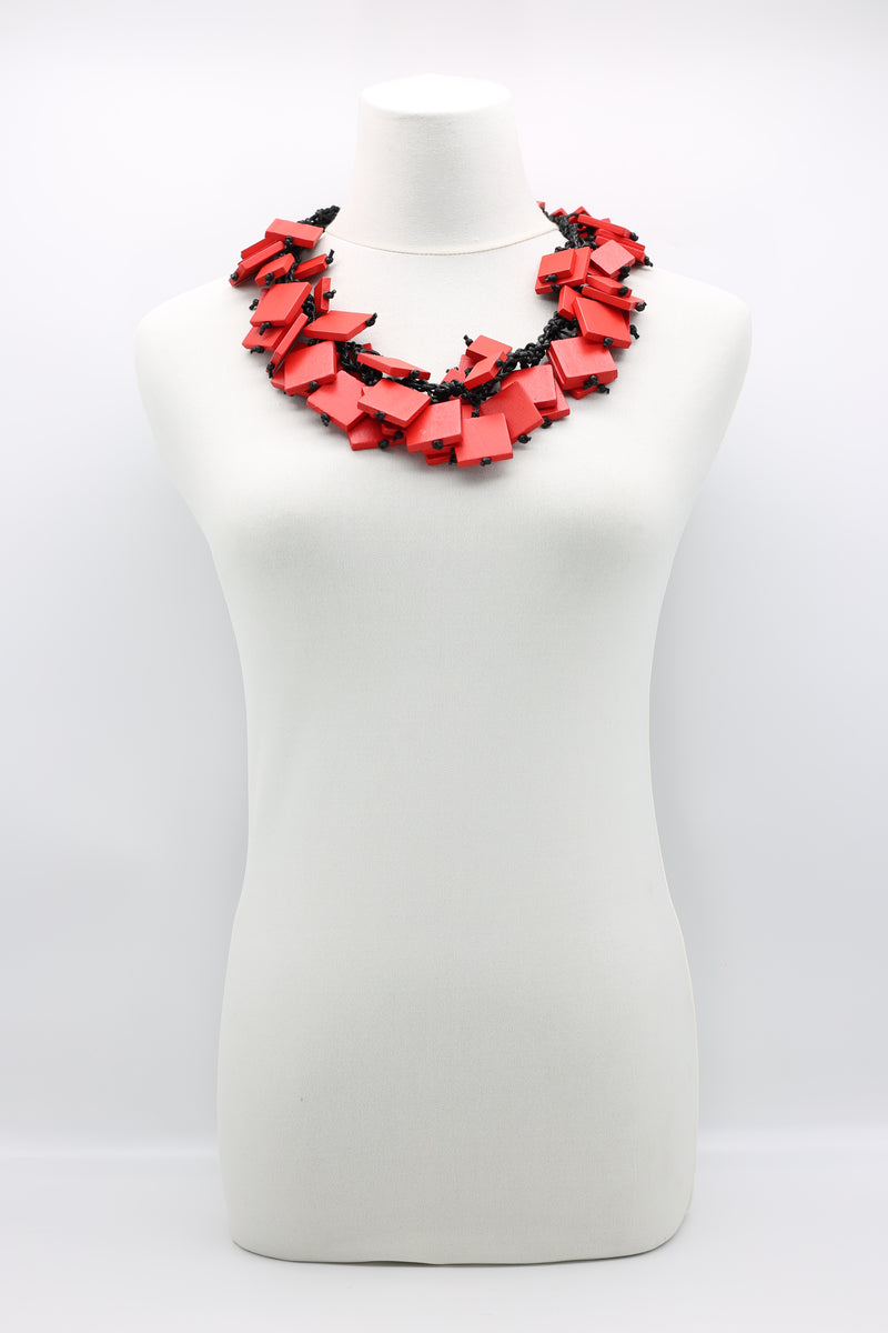 Wooden Squares on Cotton Cord Necklaces - Long - Jianhui London