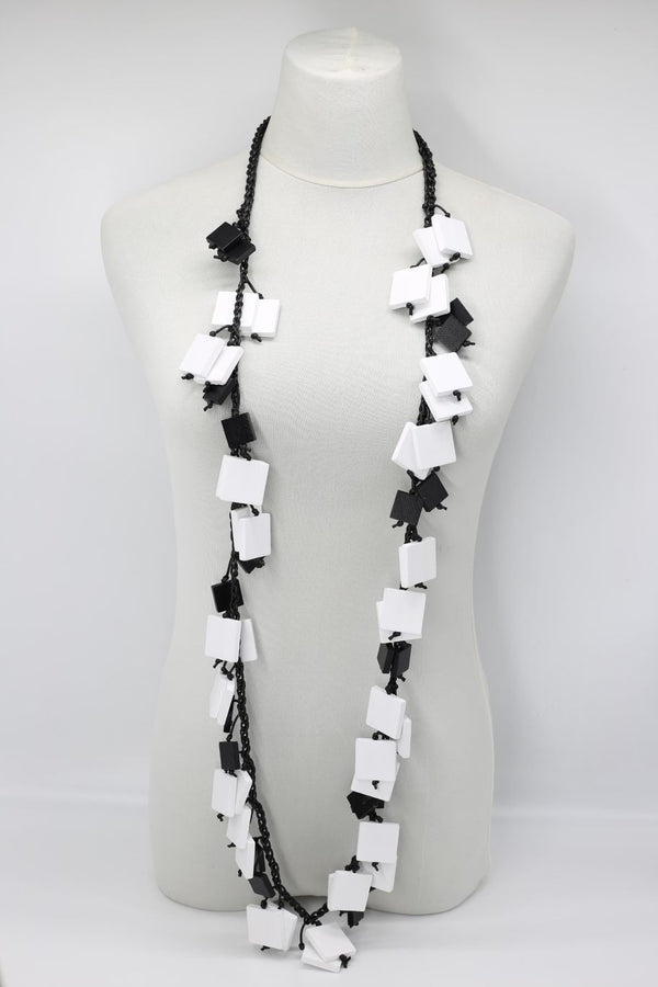 Wooden Squares Necklace - Duo - Long - Jianhui London