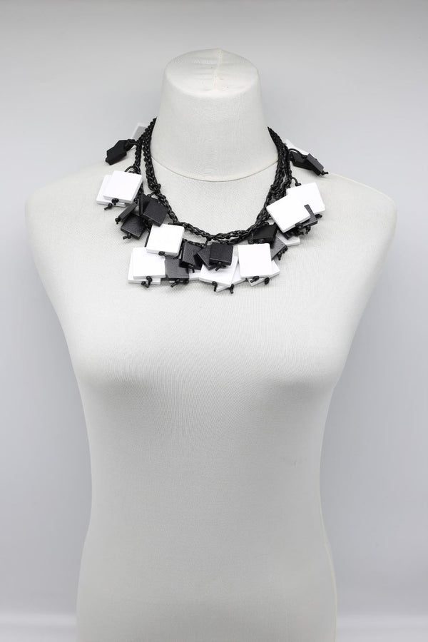 Wooden Squares Necklace - Duo - Long - Jianhui London