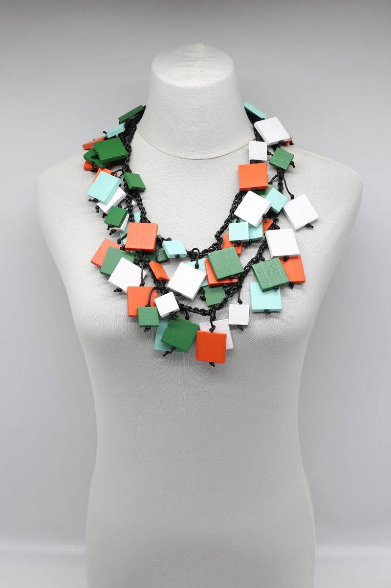 Wooden Squares on Cotton Cord Necklaces - Long - Jianhui London
