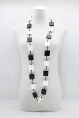 RECYCLE WOOD SQUARE NECKLACE -DUO BLACK/WHITE - Jianhui London