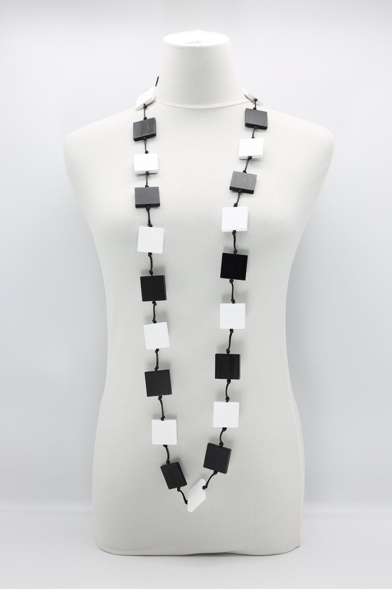 RECYCLE WOOD SQUARE NECKLACE -DUO BLACK/WHITE - Jianhui London