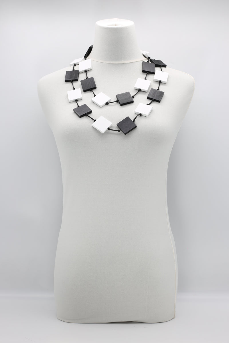 RECYCLE WOOD SQUARE NECKLACE -DUO BLACK/WHITE - Jianhui London