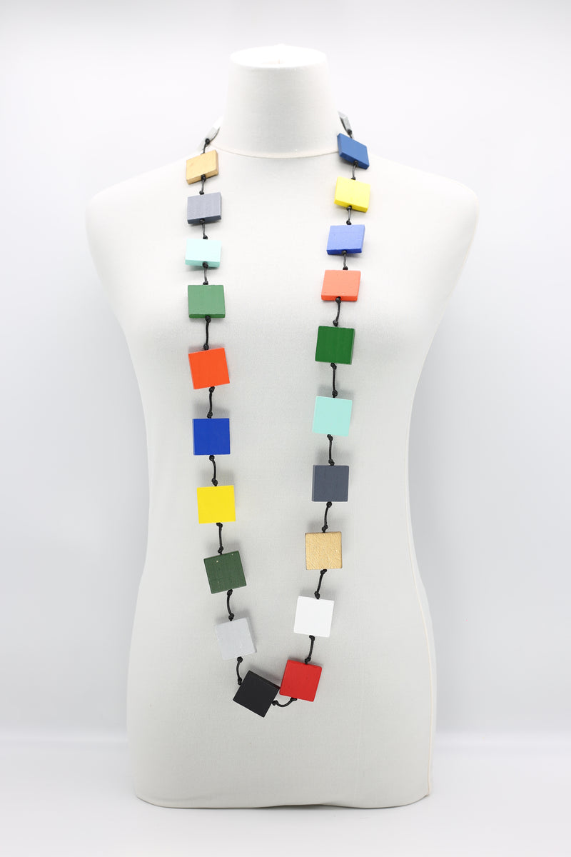 RECYCLE WOOD SQUARE NECKLACE - MULTICOLOUR - Jianhui London