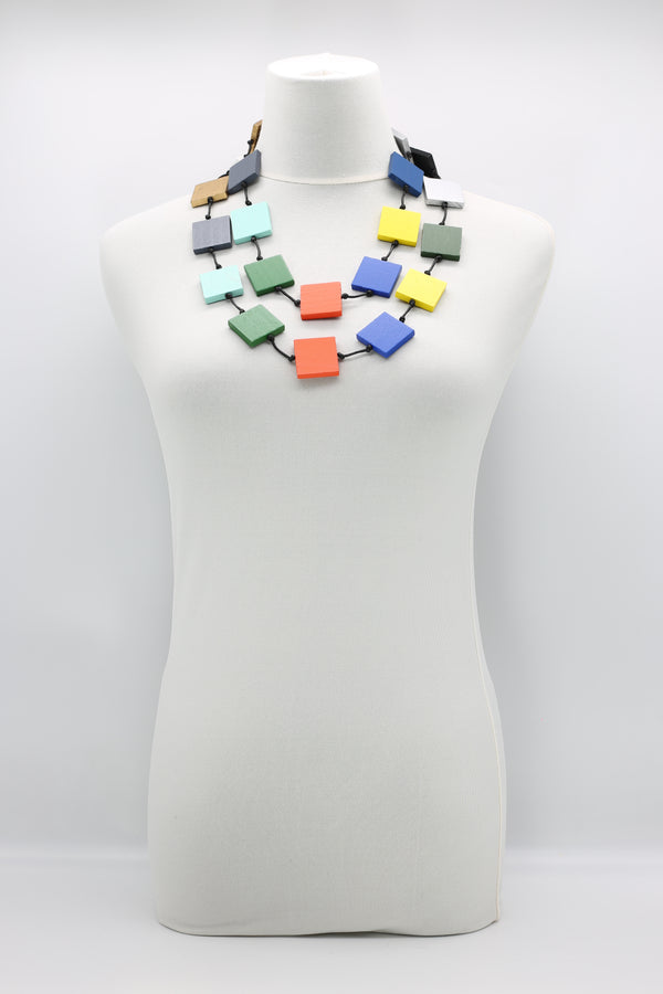 RECYCLE WOOD SQUARE NECKLACE - MULTICOLOUR - Jianhui London