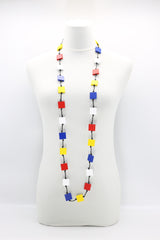 Mondrian Collection - 2x2 cm Recycled Wood Squares Necklace - Jianhui London