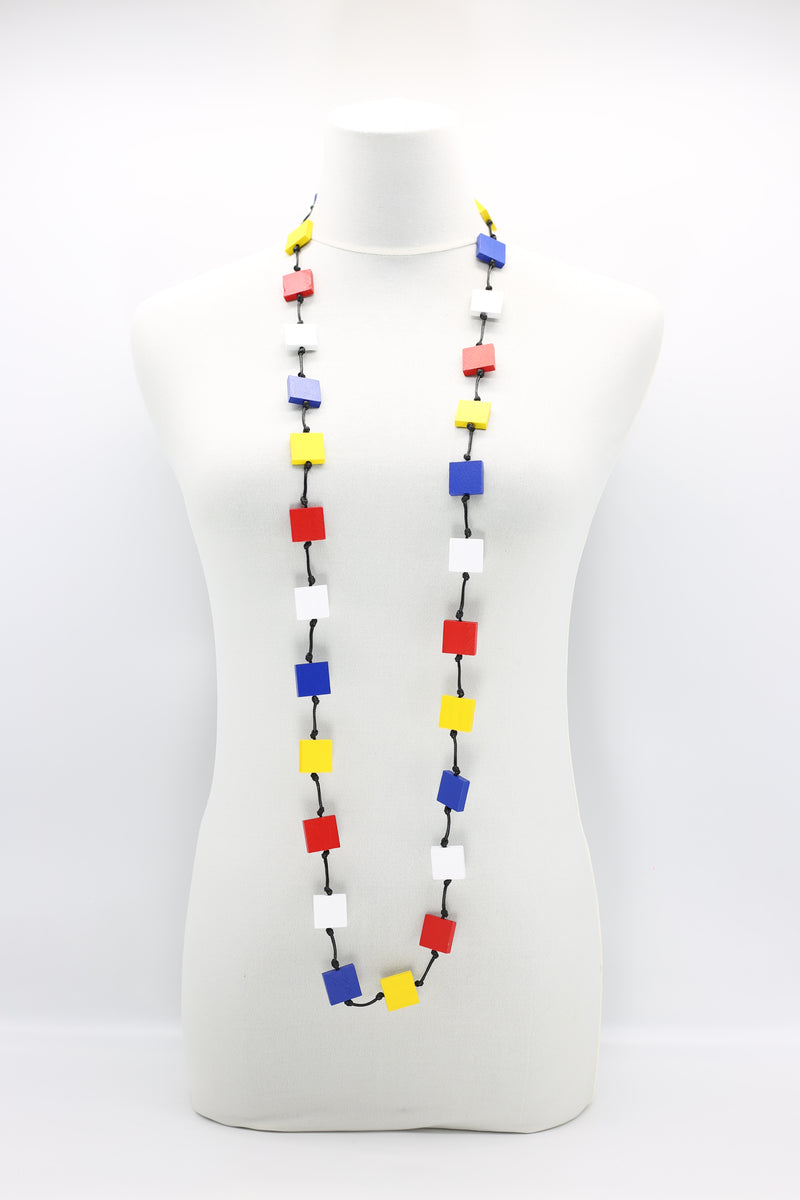 Mondrian Collection - Recycled Wood Square Necklace - Jianhui London