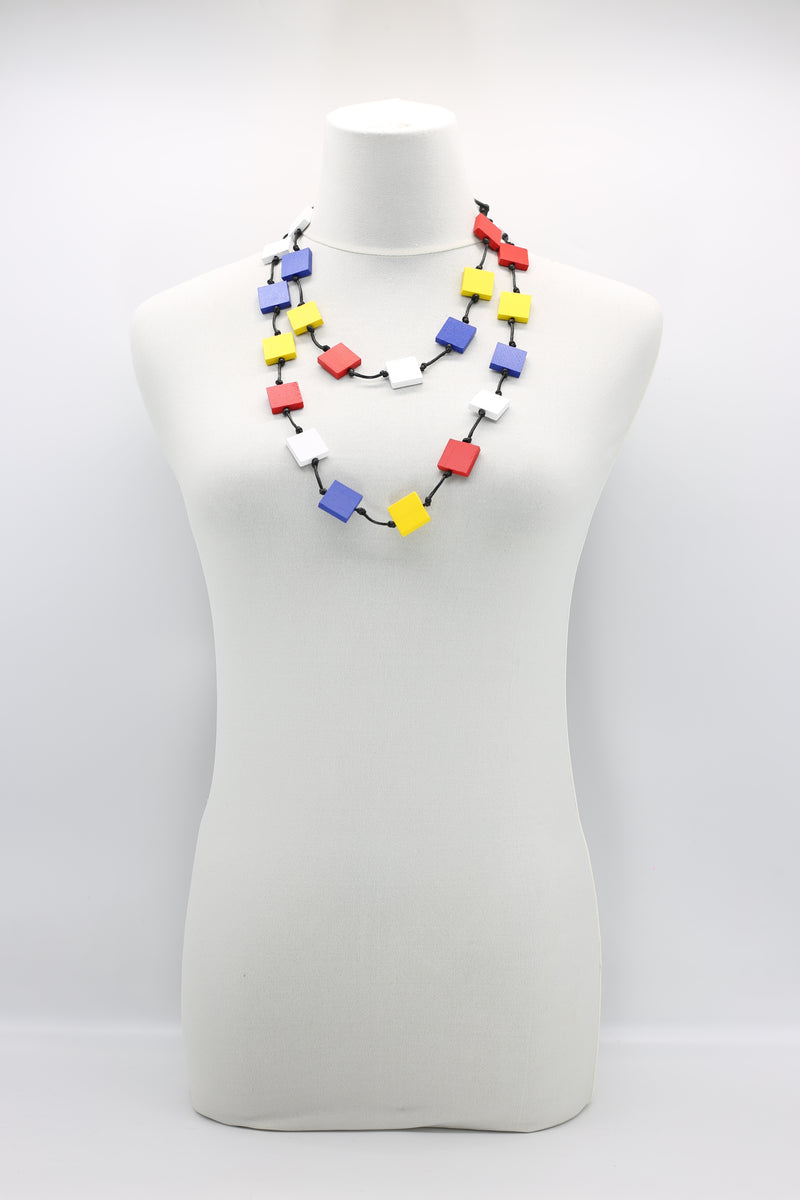Mondrian Collection - Recycled Wood Square Necklace - Jianhui London