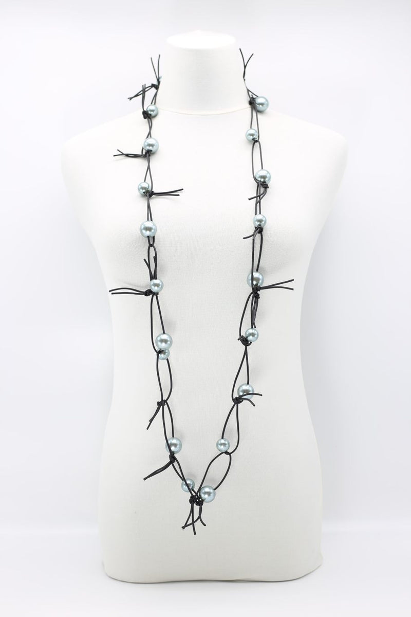 Faux Pearls on Leatherette Chain Necklace - Jianhui London