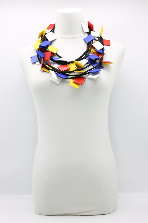 Mondrian Collection - Wooden Squares on Cord Necklace - Jianhui London