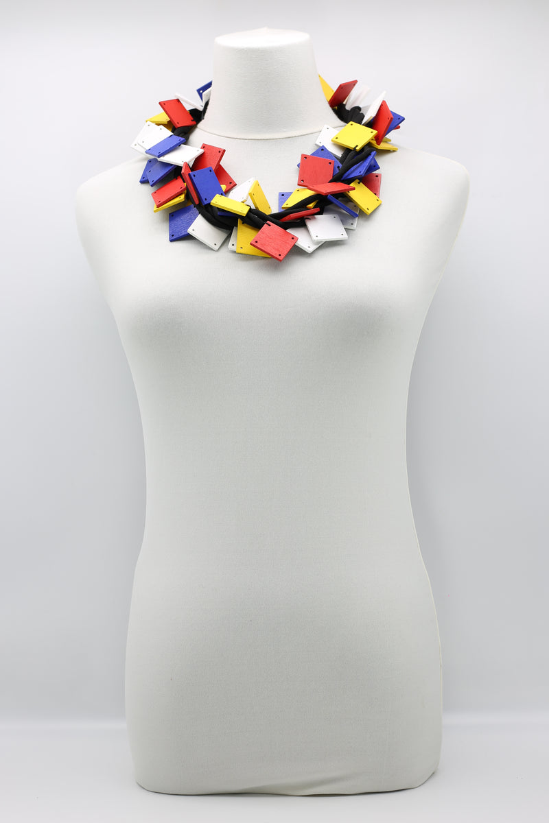 Mondrian Collection - Wooden Squares on Cord Necklace - Jianhui London