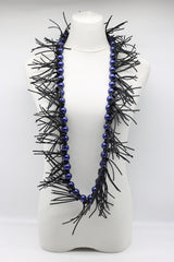 Faux Pearl with Leatherette Spikes Necklace & Bracelet Set - Navy - Jianhui London