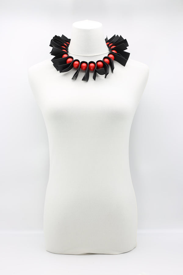 U-shaped Leatherette & Round Beads Necklace - Jianhui London