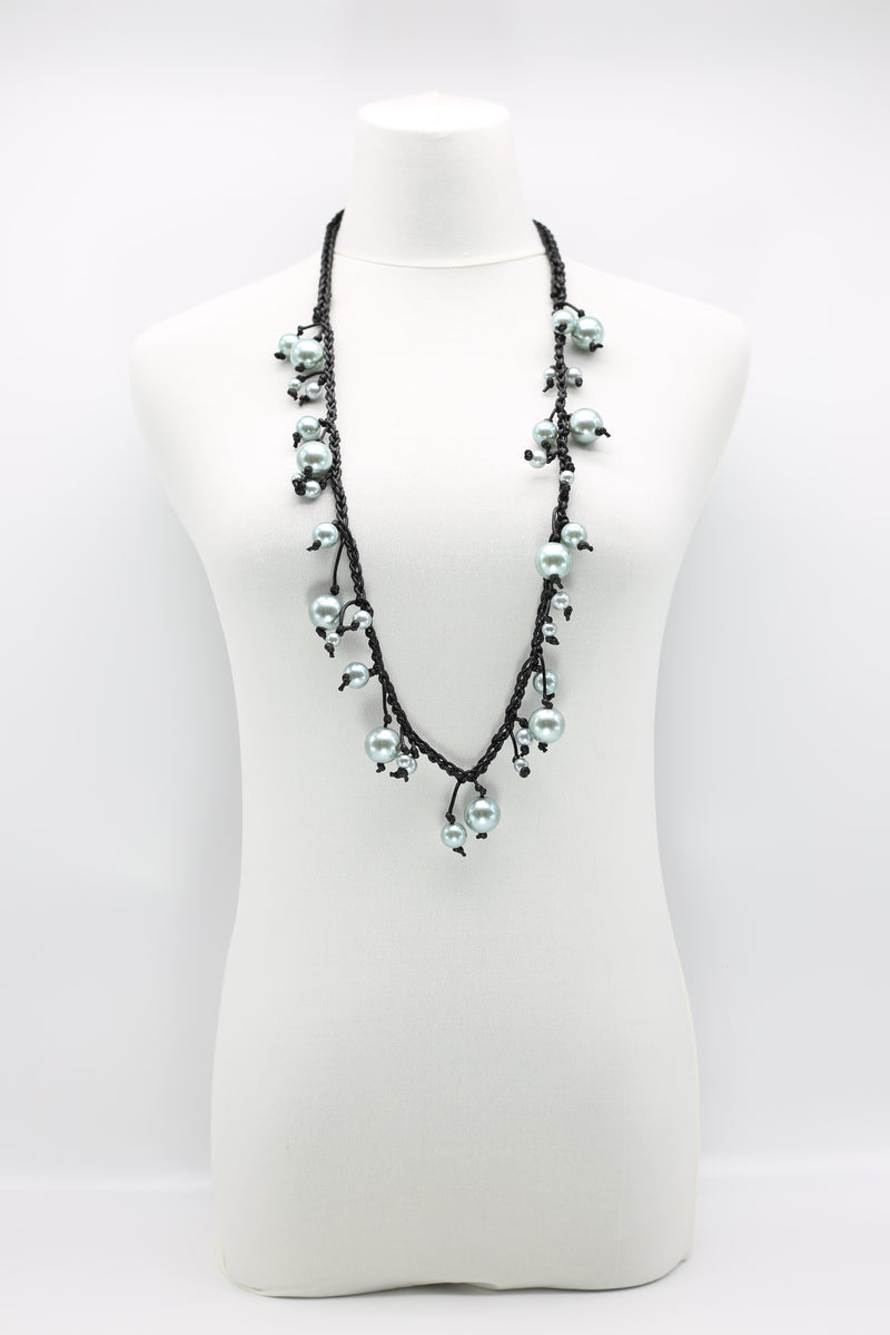 Faux Pearls on Cotton Cord Necklace - Short - Grey - Jianhui London
