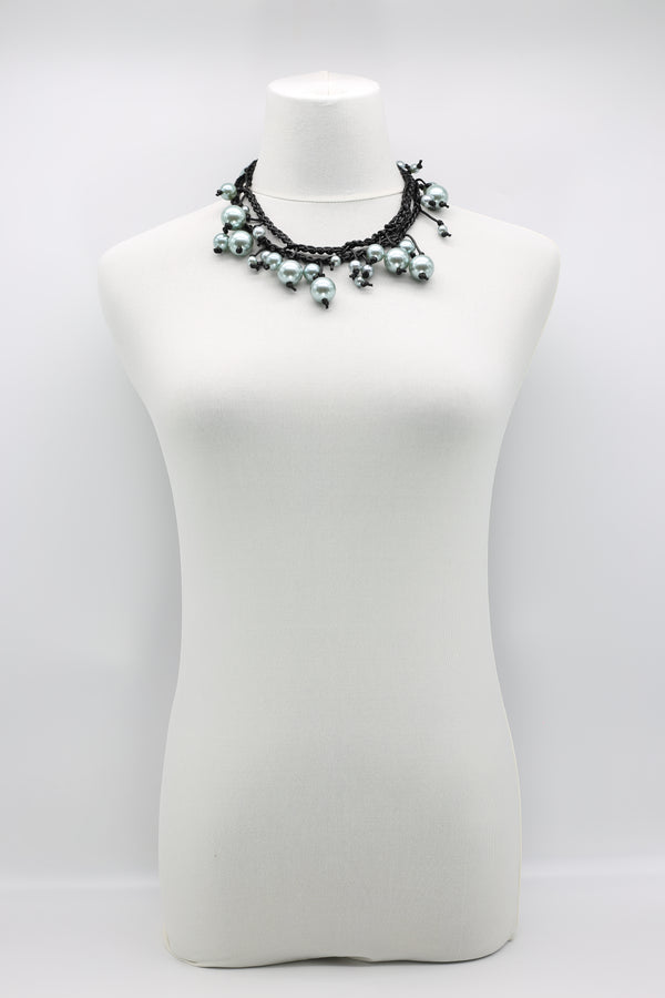 Faux Pearls on Cotton Cord Necklace - Short - Grey - Jianhui London