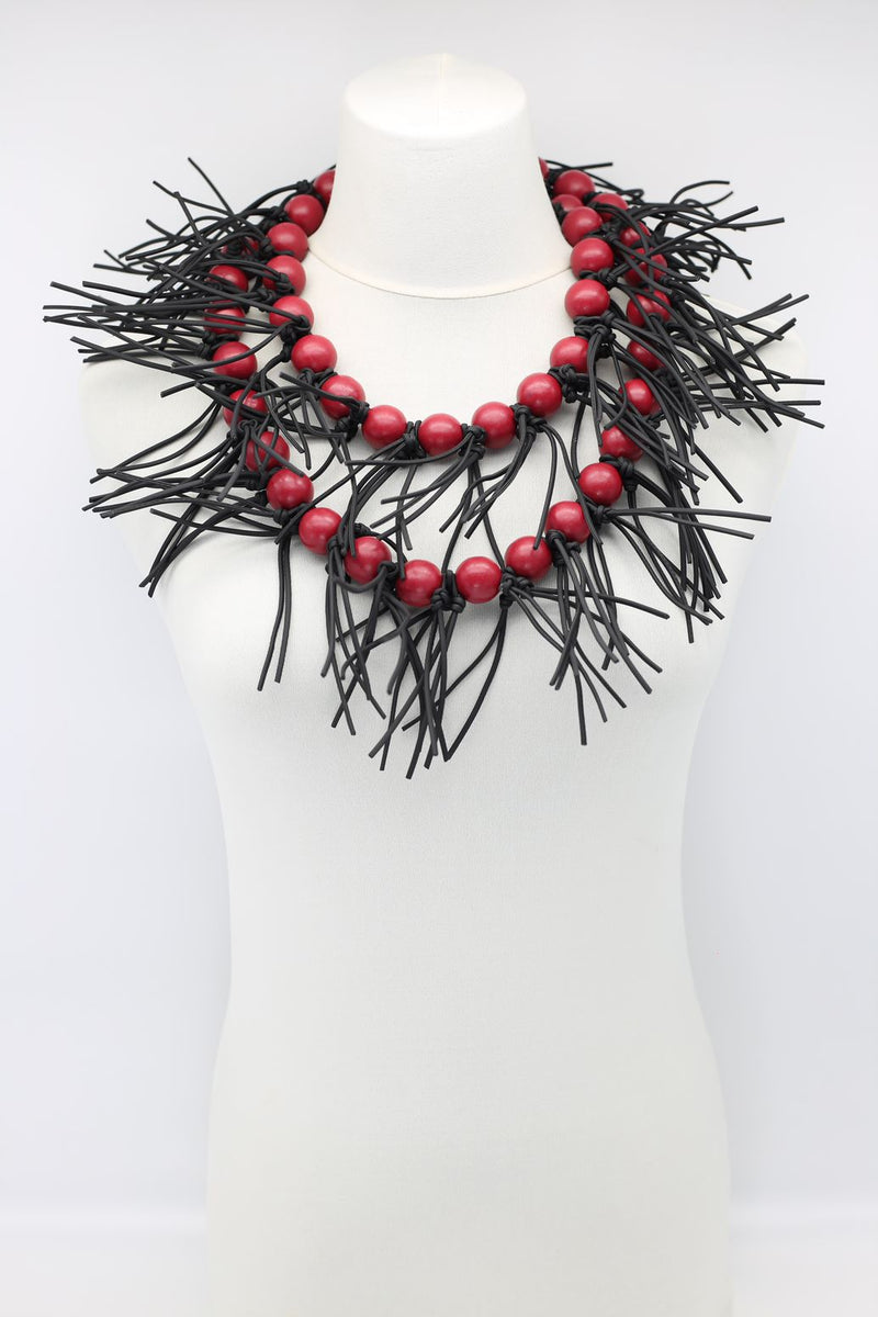 Round Beads & Leatherette Spikes Necklace - Jianhui London