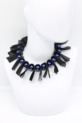 U-shaped Leatherette & Faux Pearls Necklace - Jianhui London