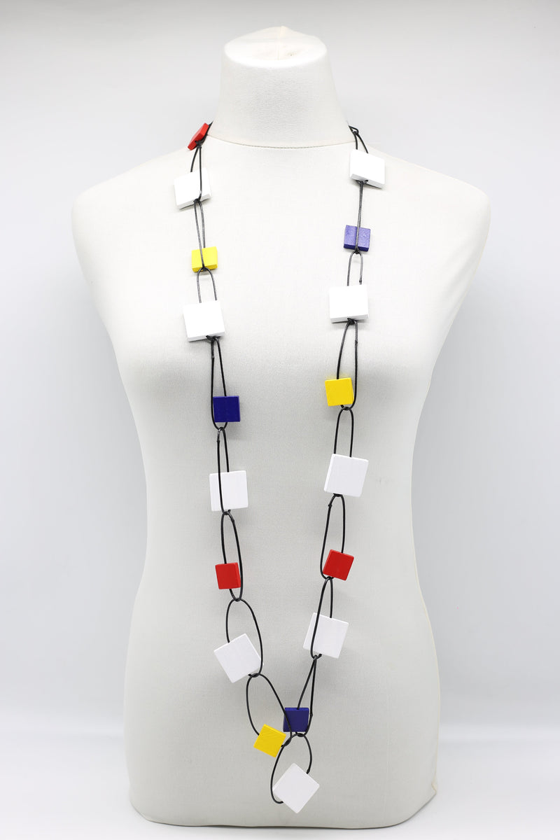 Mondrian Collection  - Cotton cord chain with 2x2cm & 3x3cm squares necklace - Jianhui London