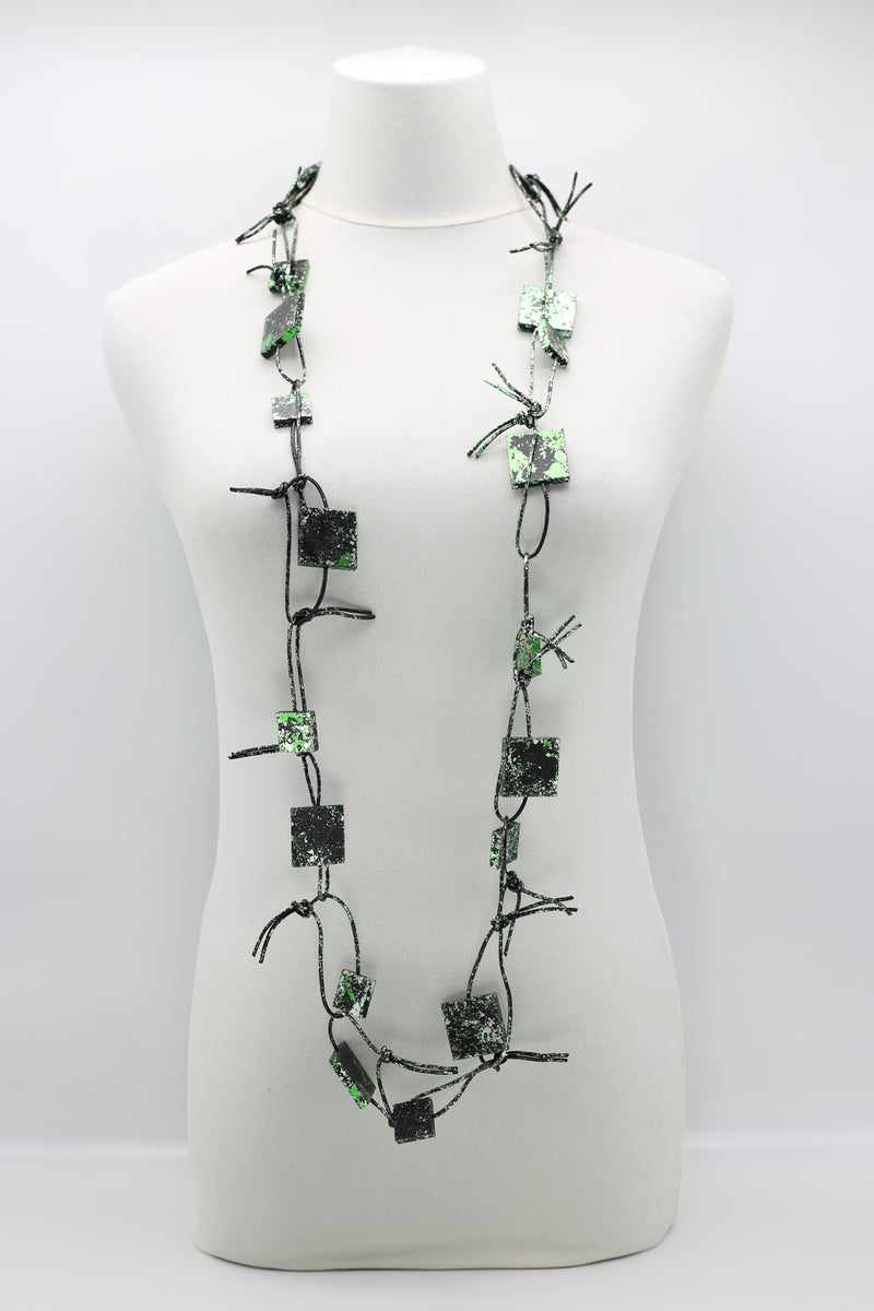 Wooden Squares on Leatherette Chain Necklaces - Hand gilded - Jianhui London