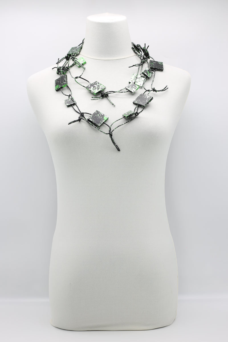 Wooden Squares on Leatherette Chain Necklaces - Hand gilded - Jianhui London