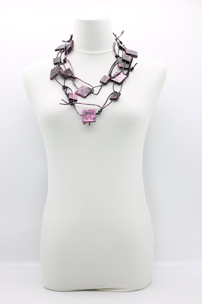 Wooden Squares on Leatherette Chain Necklaces - Hand gilded - Jianhui London
