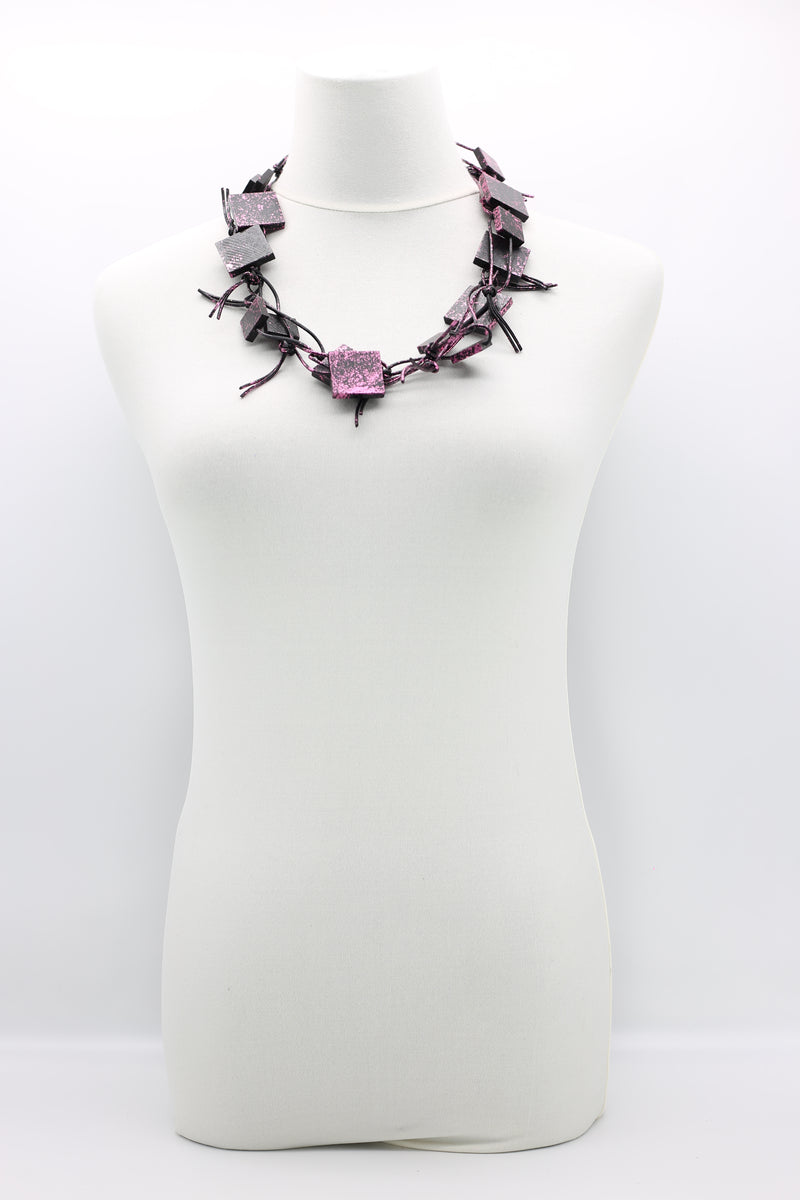 Wooden Squares on Leatherette Chain Necklaces - Hand gilded - Jianhui London
